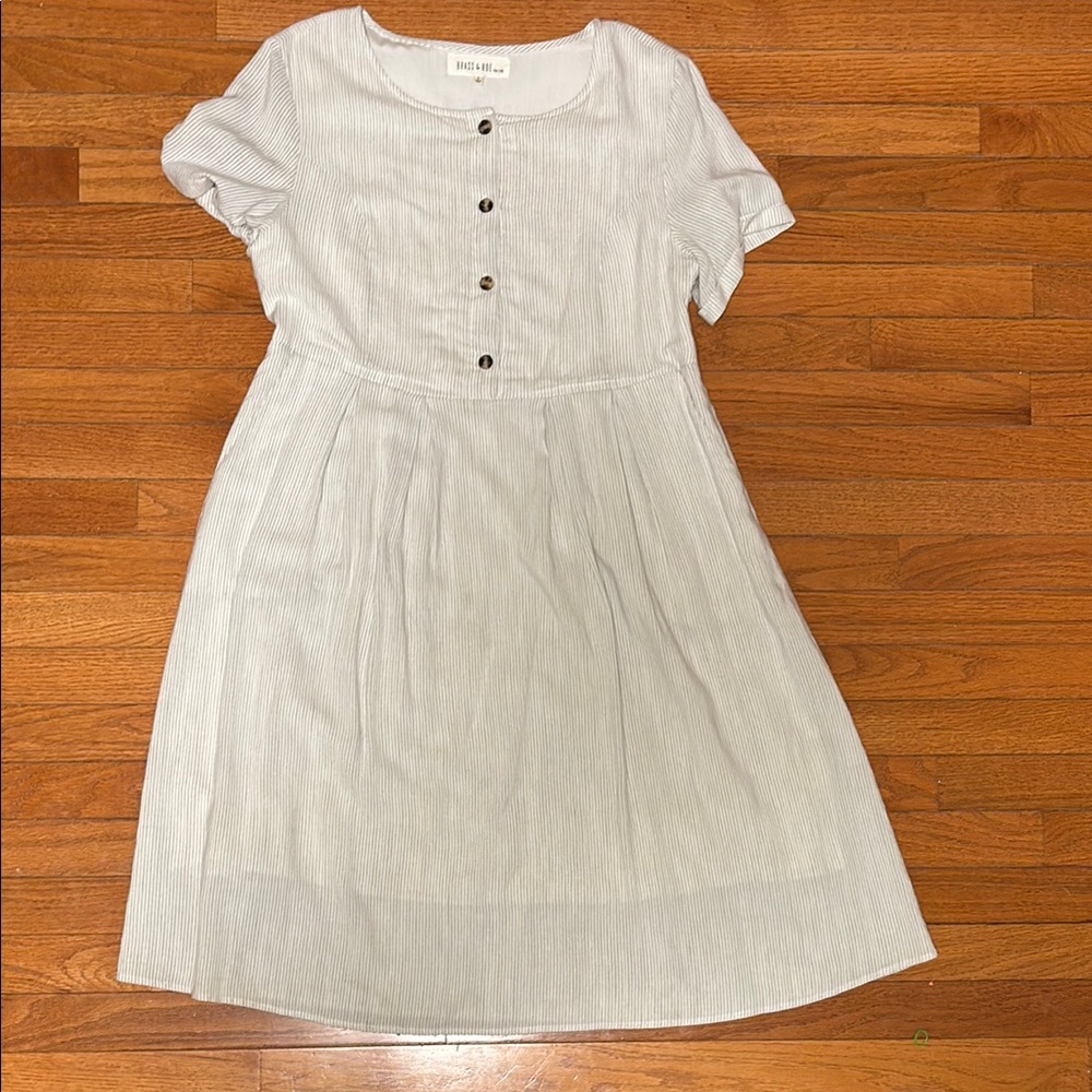 White with Light Gray Striped Button-Front Dress